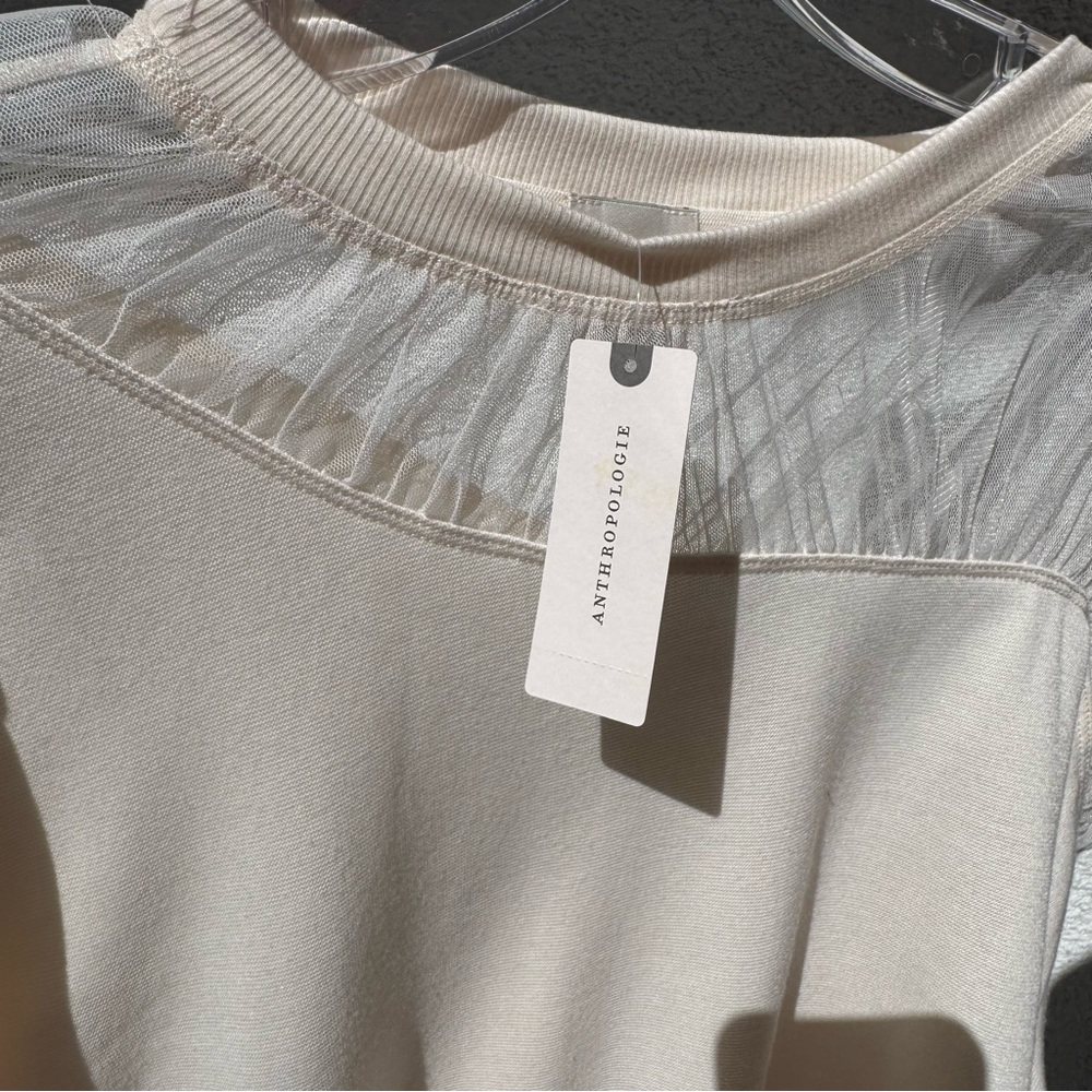 Anthropologie Maeve Sheer-Shoulder Pullover Knit Top NWT small ivory - Picture 2 of 6